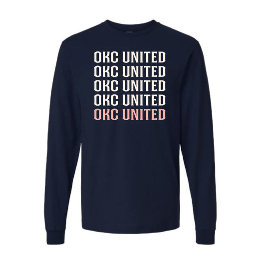 OKC United Repeat Logo Long Sleeve - Navy
